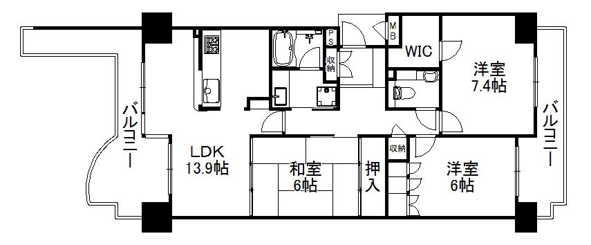 Floor plan. 3LDK, Price 18.5 million yen, Occupied area 83.93 sq m , Balcony area 21.69 sq m