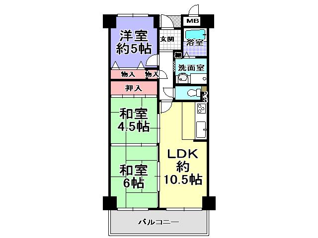 Floor plan. 3LDK, Price 9.8 million yen, Occupied area 58.35 sq m , Balcony area 7.7 sq m
