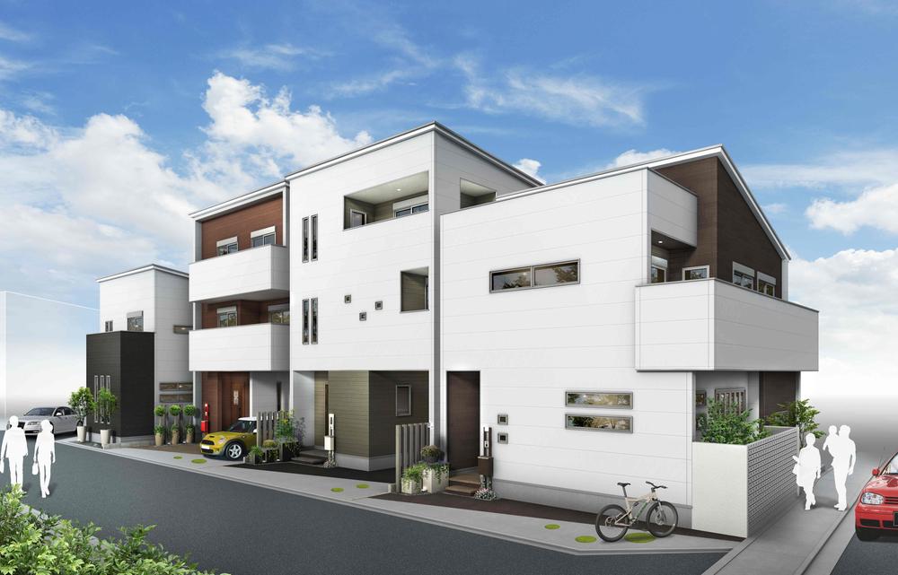 Building plan example (Perth ・ appearance). In simple white box, Plus a variety of color wood as an accent! Since the design in accordance with the plan, It will complete a variety of original home ☆