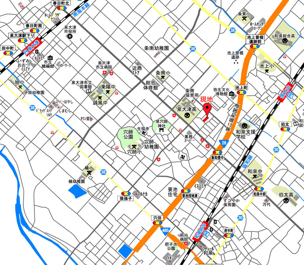 Local guide map. JR Hanwa Line Izumi Fuchu Station Nankai train Both Izumiōtsu Station will be available!