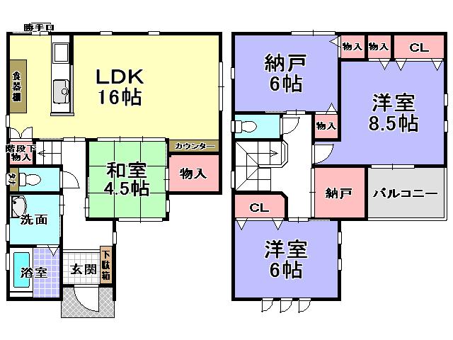 Floor plan. 34,800,000 yen, 3LDK + S (storeroom), Land area 100.11 sq m , Building area 105.16 sq m