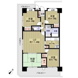 Floor plan. 4LDK, Price 13.8 million yen, Footprint 77 sq m , Balcony area 29.35 sq m