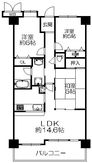 Floor plan. 3LDK, Price 12.8 million yen, Occupied area 67.41 sq m , Balcony area 10.71 sq m