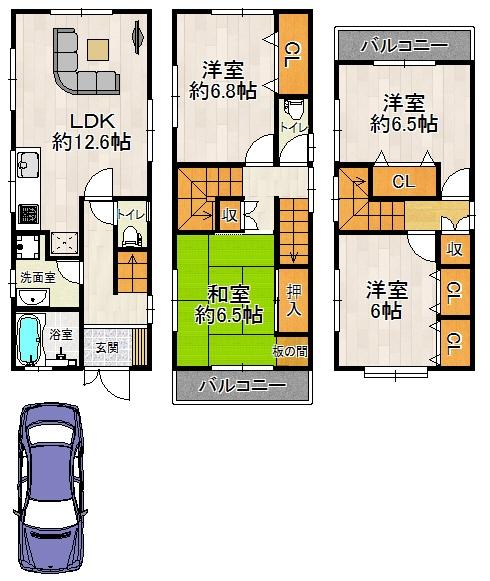 Floor plan. 17,900,000 yen, 4LDK, Land area 63.01 sq m , Building area 97.2 sq m