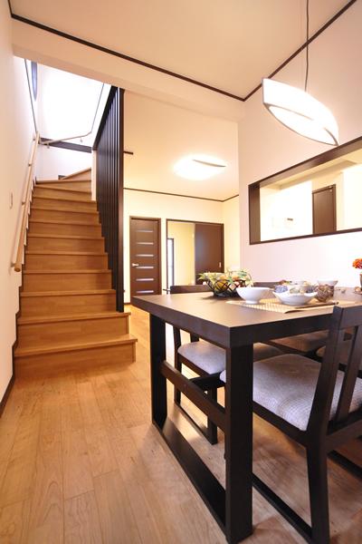 Model house photo. Stairs leading to the living will enrich the family of communication.