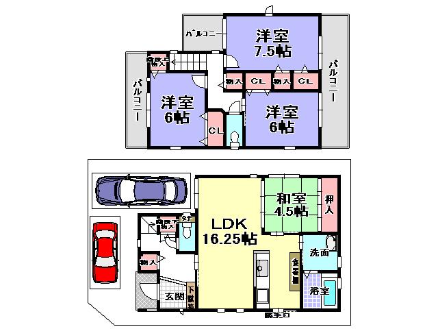 Floor plan. 34,800,000 yen, 4LDK, Land area 100.56 sq m , Building area 99.8 sq m