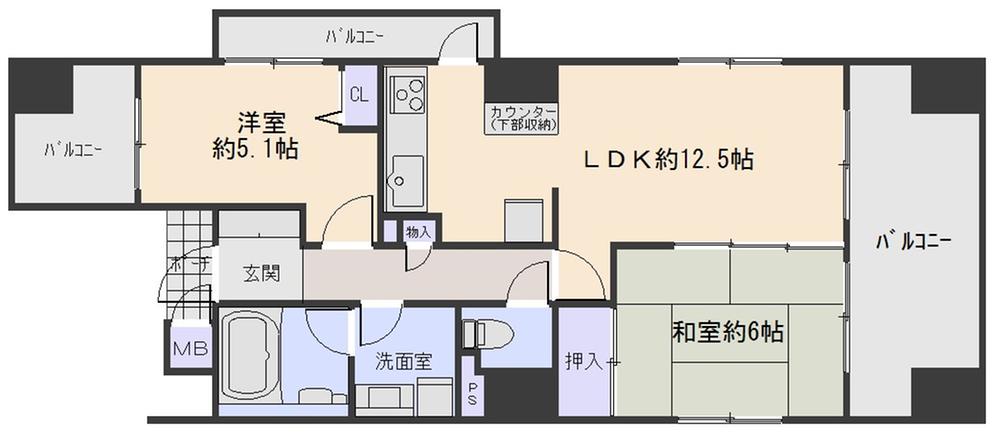 Floor plan. 2LDK, Price 15.8 million yen, Footprint 55.5 sq m , Balcony area 18.16 sq m