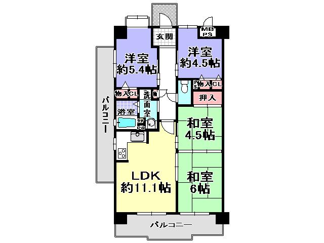 Floor plan. 4LDK, Price 8.8 million yen, Footprint 67.2 sq m , Balcony area 17.59 sq m