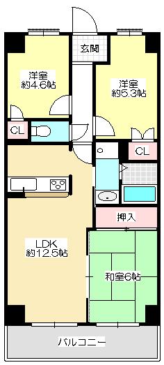 Floor plan. 3LDK, Price 11.5 million yen, Occupied area 60.25 sq m , Balcony area 8.62 sq m