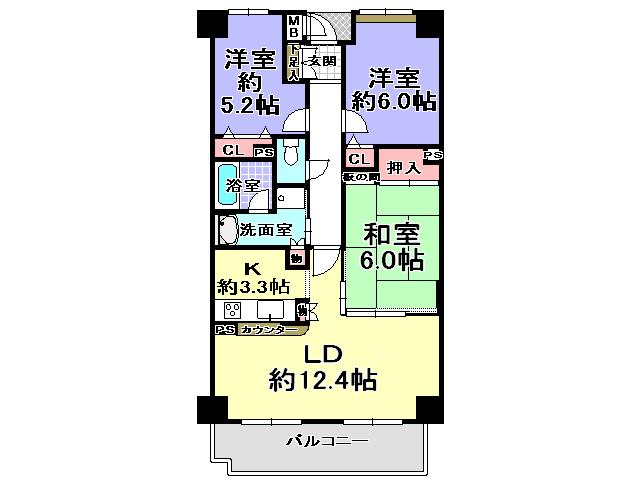 Floor plan. 3LDK, Price 14.8 million yen, Occupied area 72.49 sq m , Balcony area 8.77 sq m