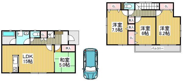 Floor plan. 21.5 million yen, 4LDK, Land area 125.79 sq m , Building area 98.01 sq m 4LDK, There is parking space