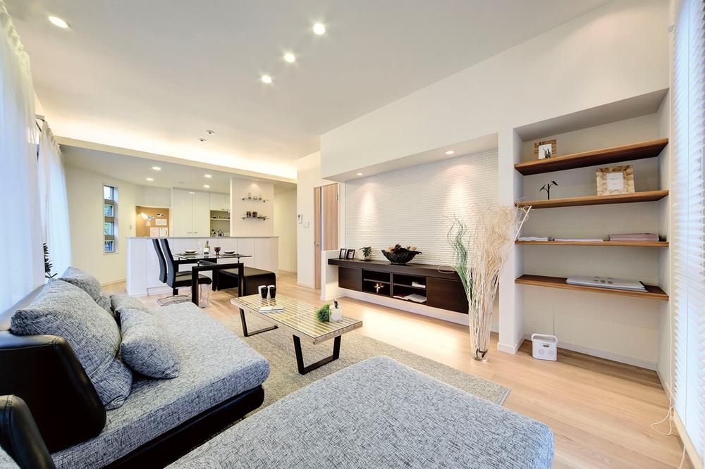 Same specifications photos (living). Tiled specification a profound sense of the back of the fixtures TV board. The lighting effectively illuminate things, Create a shadow of light.