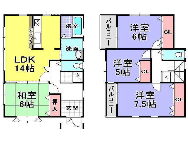 Floor plan. 20.8 million yen, 4LDK, Land area 136.58 sq m , Building area 95.64 sq m