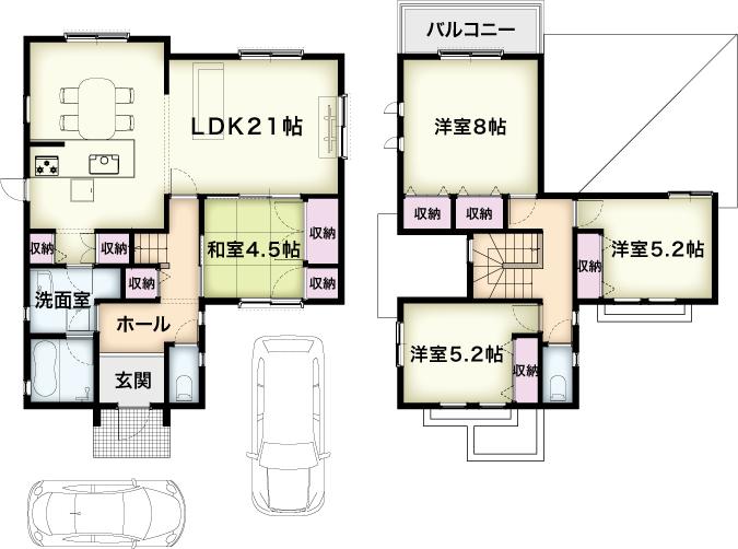 Floor plan. (No. 2 locations), Price 37,600,000 yen, 4LDK, Land area 157.31 sq m , Building area 110.95 sq m
