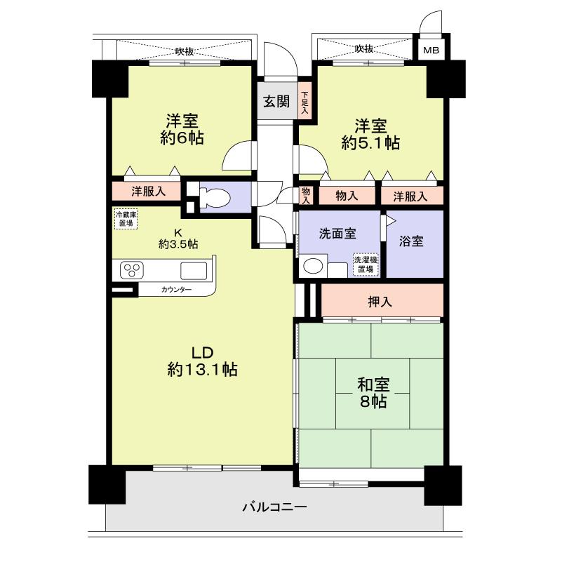 Floor plan. 3LDK, Price 11.3 million yen, Occupied area 78.83 sq m , Balcony area 12.88 sq m