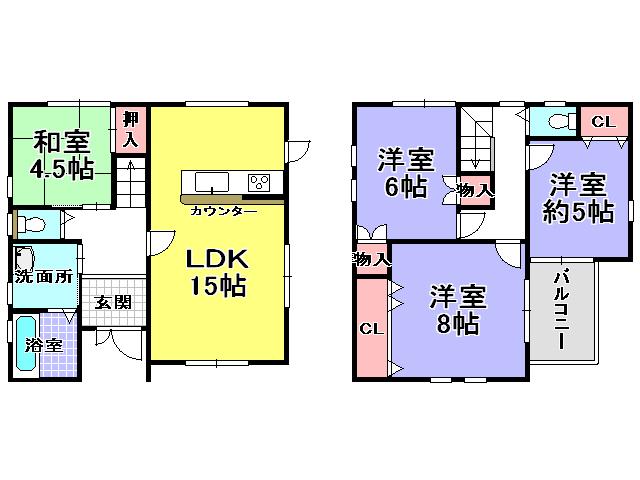 Floor plan. 21,800,000 yen, 4LDK, Land area 135.02 sq m , Building area 93.15 sq m