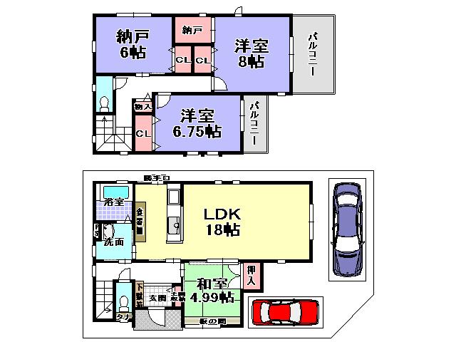 Floor plan. 28.8 million yen, 3LDK + S (storeroom), Land area 106.32 sq m , Building area 107.69 sq m