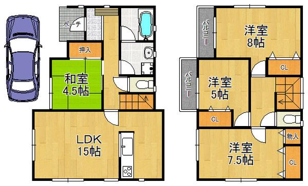 Floor plan. 17.5 million yen, 4LDK, Land area 100.07 sq m , Building area 94.76 sq m