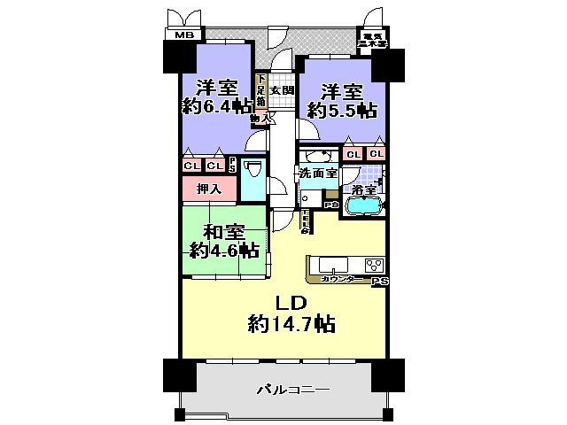 Floor plan. 3LDK, Price 22,800,000 yen, Occupied area 75.23 sq m , Balcony area 13.94 sq m