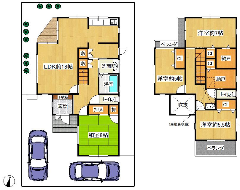 Floor plan. 19,800,000 yen, 4LDK + 2S (storeroom), Land area 180 sq m , Building area 126.8 sq m