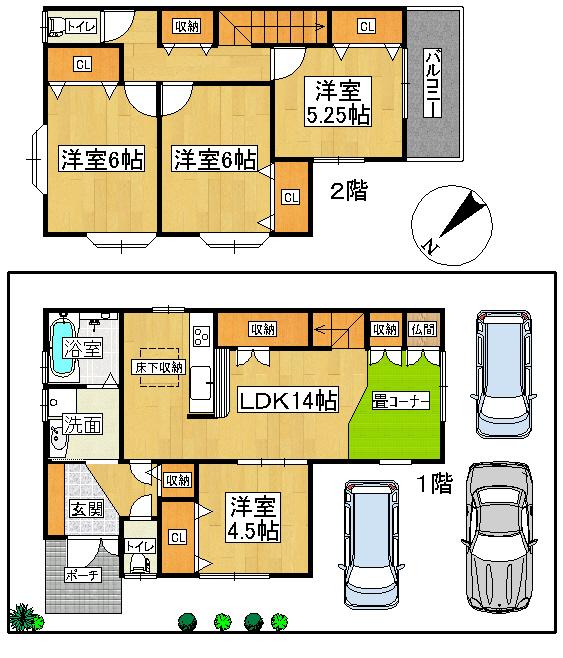 Floor plan. 21,800,000 yen, 4LDK, Land area 105.16 sq m , Building area 93.57 sq m