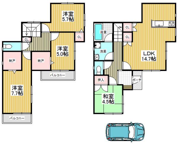 Floor plan. 15.8 million yen, 4LDK+S, Land area 106.04 sq m , Building area 95.58 sq m