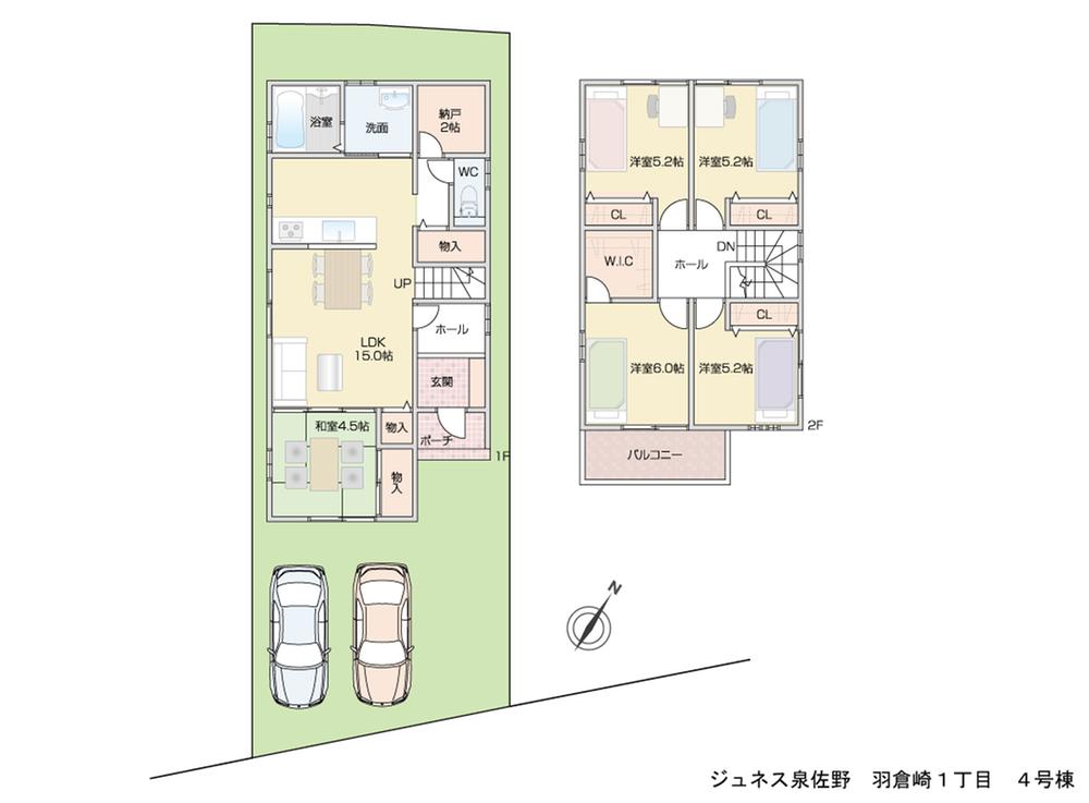Compartment view + building plan example. Building plan example (No. 4 place) 5LDK, Land price 9.8 million yen, Land area 131.79 sq m , Building price 14.3 million yen, Building area 104.33 sq m