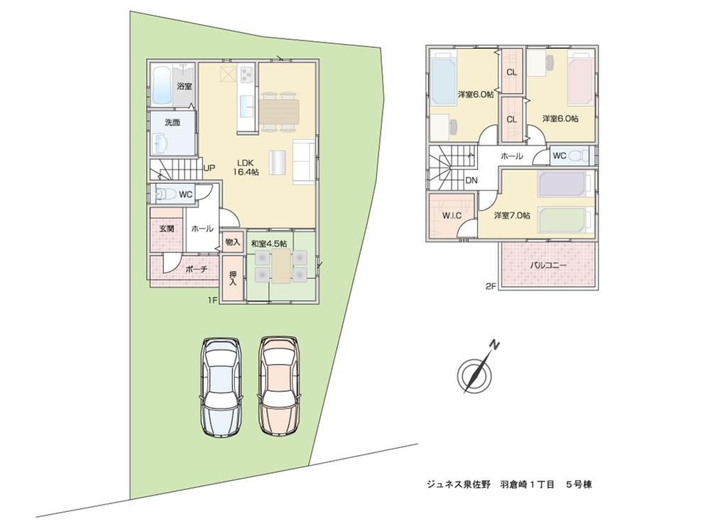 Compartment view + building plan example. Building plan example (No. 5 locations) 4LDK, Land price 9.8 million yen, Land area 135.02 sq m , Building price 13,900,000 yen, Building area 99.36 sq m