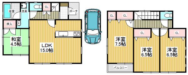 Floor plan. 16.8 million yen, 4LDK, Land area 105.15 sq m , Building area 92.34 sq m