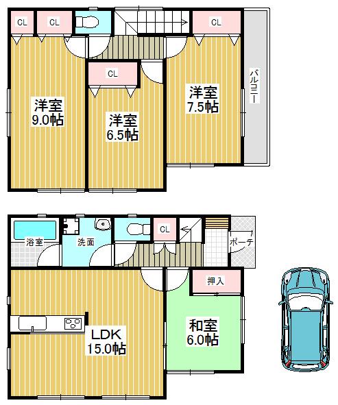 Floor plan. 16.8 million yen, 4LDK, Land area 104.03 sq m , Building area 95.98 sq m