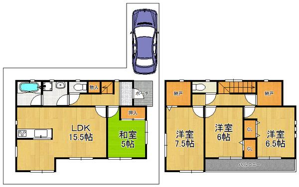 Floor plan. 16.8 million yen, 4LDK, Land area 154.8 sq m , Likely to be a building area of ​​98.41 sq m spacious living