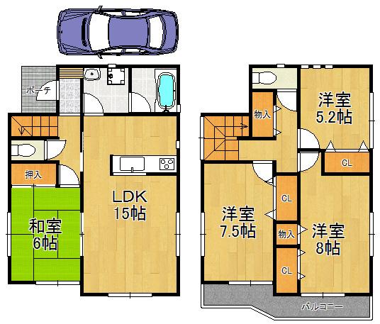 Floor plan. 20.8 million yen, 4LDK, Land area 100.42 sq m , Building area 98.01 sq m