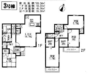 Floor plan. Price 15.8 million yen, 4LDK+2S, Land area 106.04 sq m , Building area 95.58 sq m