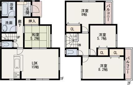 Floor plan. (3 Building), Price 17,900,000 yen, 4LDK, Land area 100.47 sq m , Building area 98 sq m