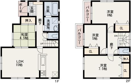 Floor plan. (5 Building), Price 17.5 million yen, 4LDK, Land area 100.07 sq m , Building area 95.58 sq m