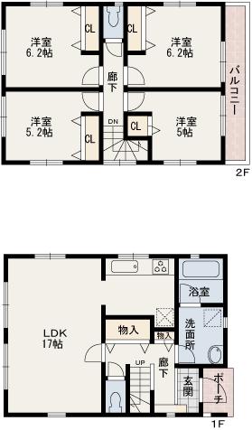 Floor plan. (6 Building), Price 17.5 million yen, 4LDK, Land area 100.73 sq m , Building area 93.14 sq m