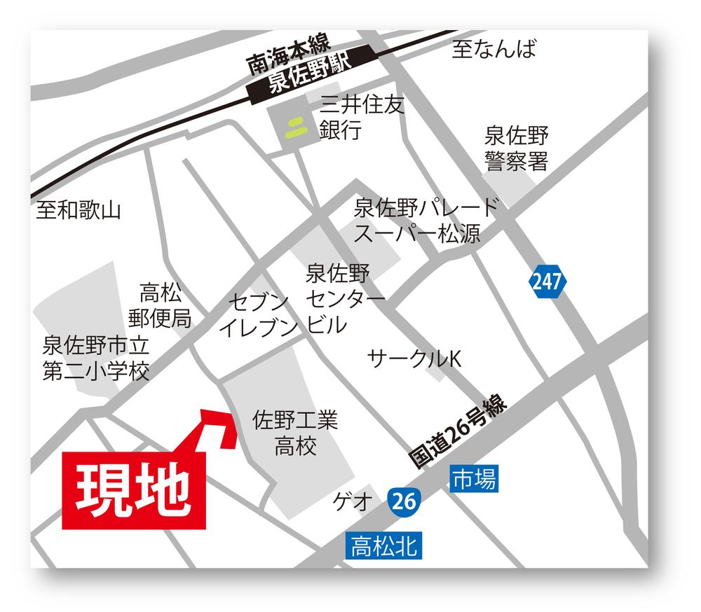 Local guide map. It appeared in the prime location of the 6-minute walk from Nankai Izumisano Station. Because without building conditions, Can you achieve the house of hope. 