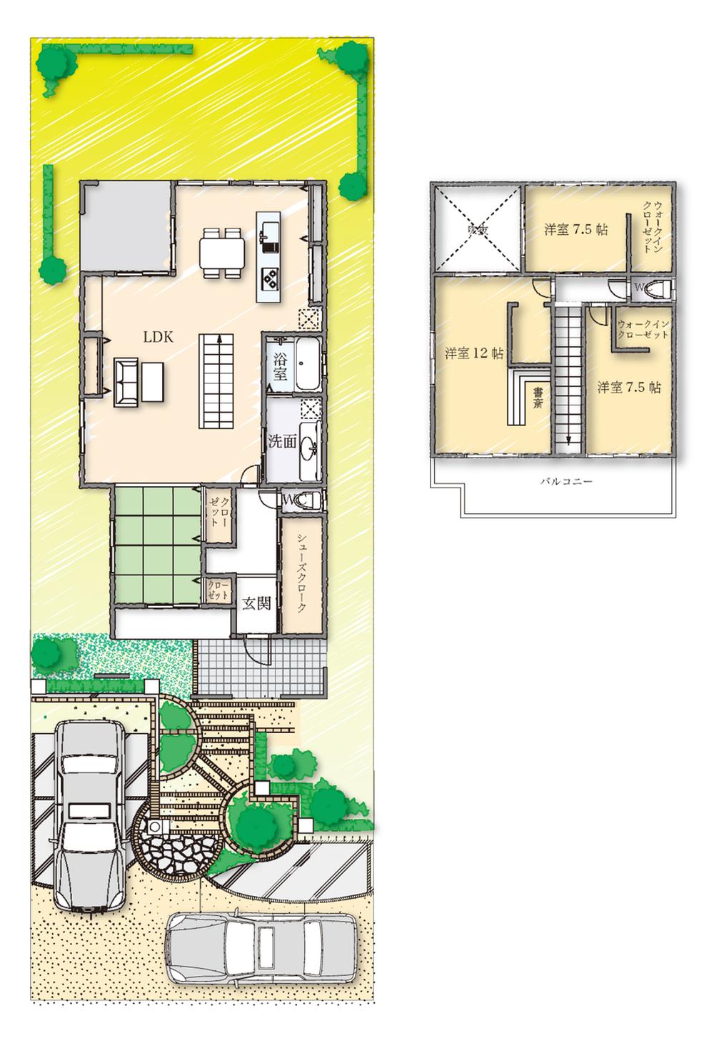 Other building plan example. Also you can also consult the plan such as the Company.  Building plan example (No. 1 place) building price 17.3 million yen, Building area 135 sq m