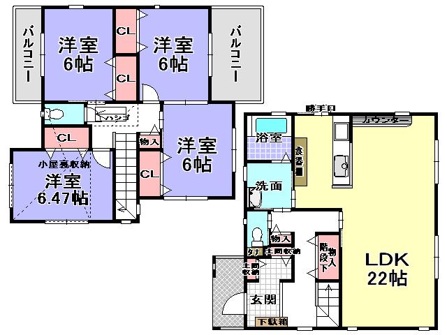 Floor plan. 28.8 million yen, 4LDK, Land area 147.27 sq m , Building area 115.91 sq m