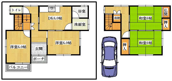 Floor plan. 6.5 million yen, 4DK, Land area 82.13 sq m , Building area 90.23 sq m floor plan drawings