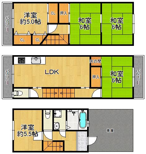 Floor plan. 15.8 million yen, 5LDK, Land area 51.96 sq m , The building area is 106.92 sq m 5LDK and the comfort Floor