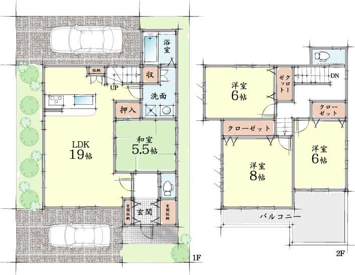 Floor plan. (Plan 1), Price 35,800,000 yen, 4LDK, Land area 114.38 sq m , Building area 105.93 sq m