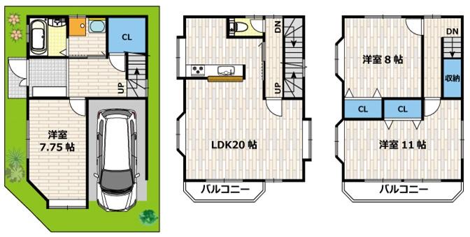 Floor plan. 20.8 million yen, 3LDK + S (storeroom), Land area 66.59 sq m , Building area 123.5 sq m
