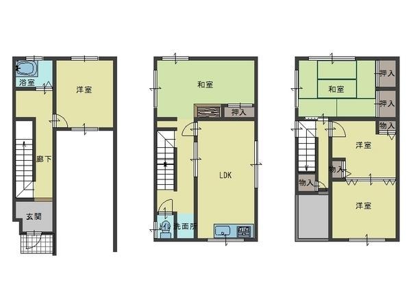 Floor plan. 13,900,000 yen, 5LDK, Land area 42.26 sq m , Building area 107.73 sq m   ☆ Japanese-style room 2 rooms, Western-style 3 Yes room