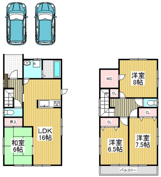 Floor plan. 29,300,000 yen, 4LDK, Land area 100.73 sq m , Building area 105.98 sq m parking space two Allowed, 4LDK walk-in closet is a charm