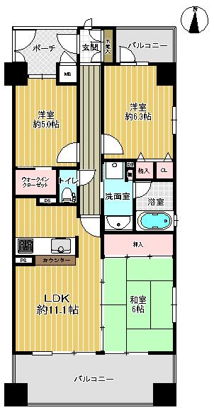Floor plan. 3LDK, Price 24.5 million yen, Occupied area 66.64 sq m , Balcony area 15.22 sq m
