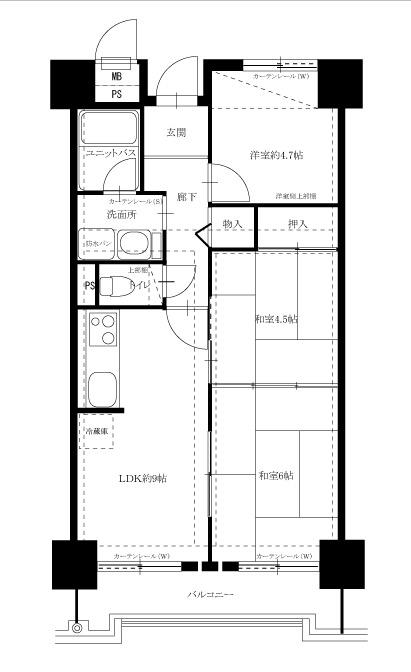 Floor plan. 3LDK, Price 11.8 million yen, Occupied area 54.02 sq m , Balcony area 7.85 sq m 3LDK south-facing !!