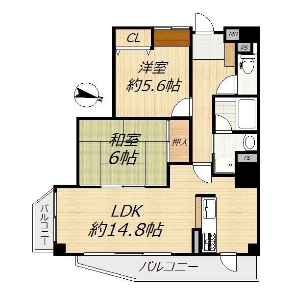 Floor plan. 2LDK, Price 13.6 million yen, Occupied area 60.37 sq m , Balcony area 10.66 sq m