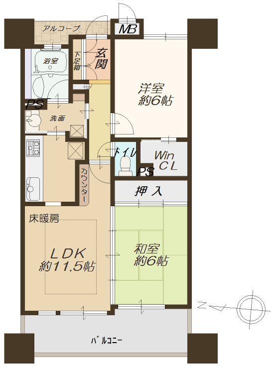 Floor plan. 2LDK, Price 18.9 million yen, Occupied area 56.15 sq m , Balcony area 11.2 sq m   [Floor plan]