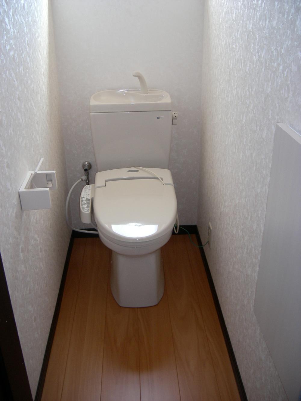 Toilet. There is a door with a glove on the wall with Washlet.